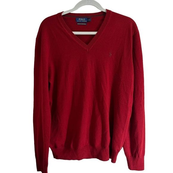 Polo Ralph Lauren Red Merino Wool V-neck Sweater - Medium - Picture 1 of 8